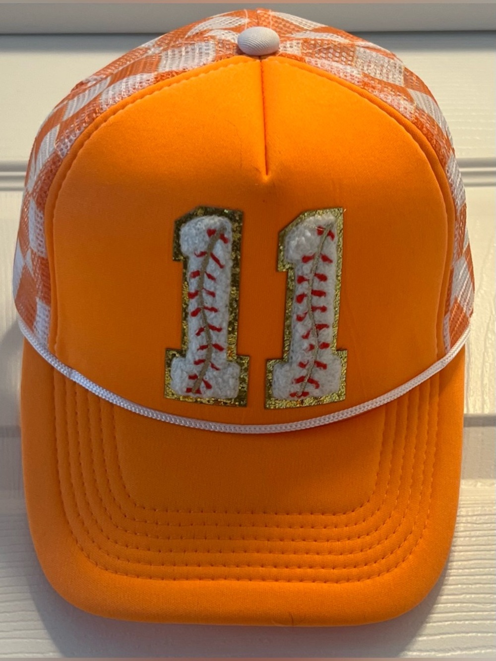 Woman’s Baseball Trucker Hat with Custom #11 Patch